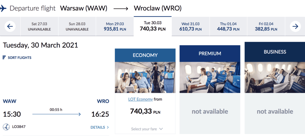 Cena biletu na trasie Warszawa - Wrocław samolotem Boeing 737 MAX