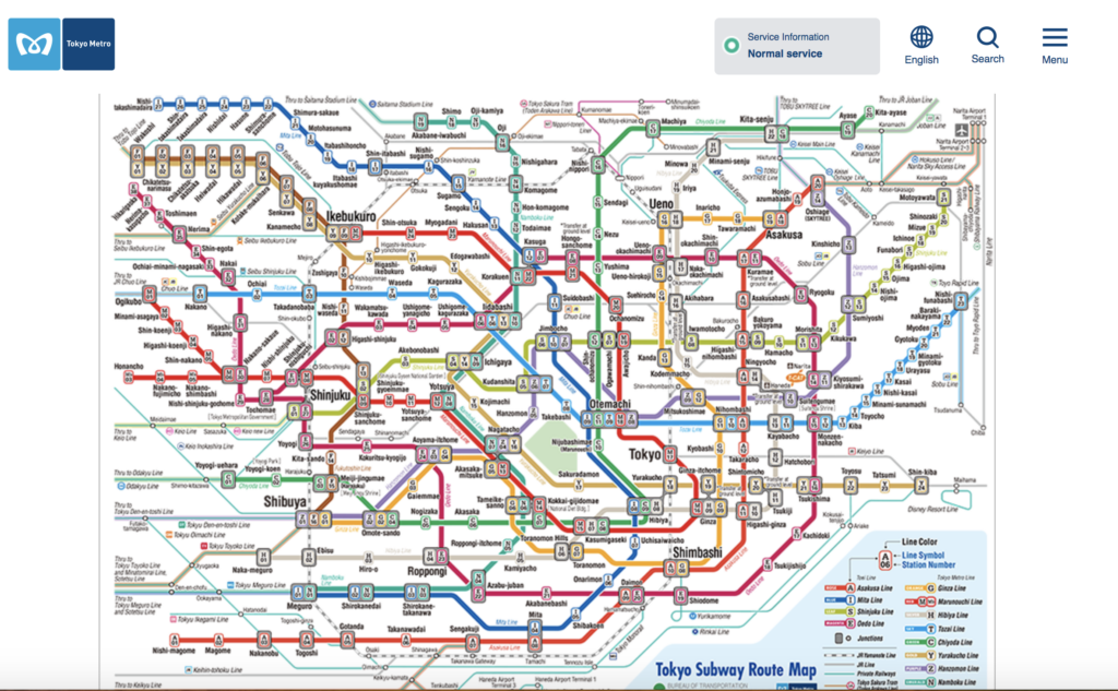 Mapa metra w Tokio.