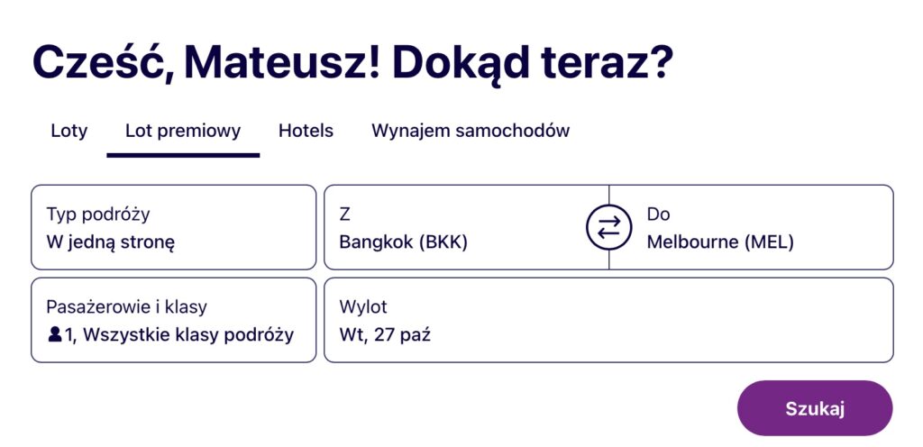 Rezerwacja biletu za mile
